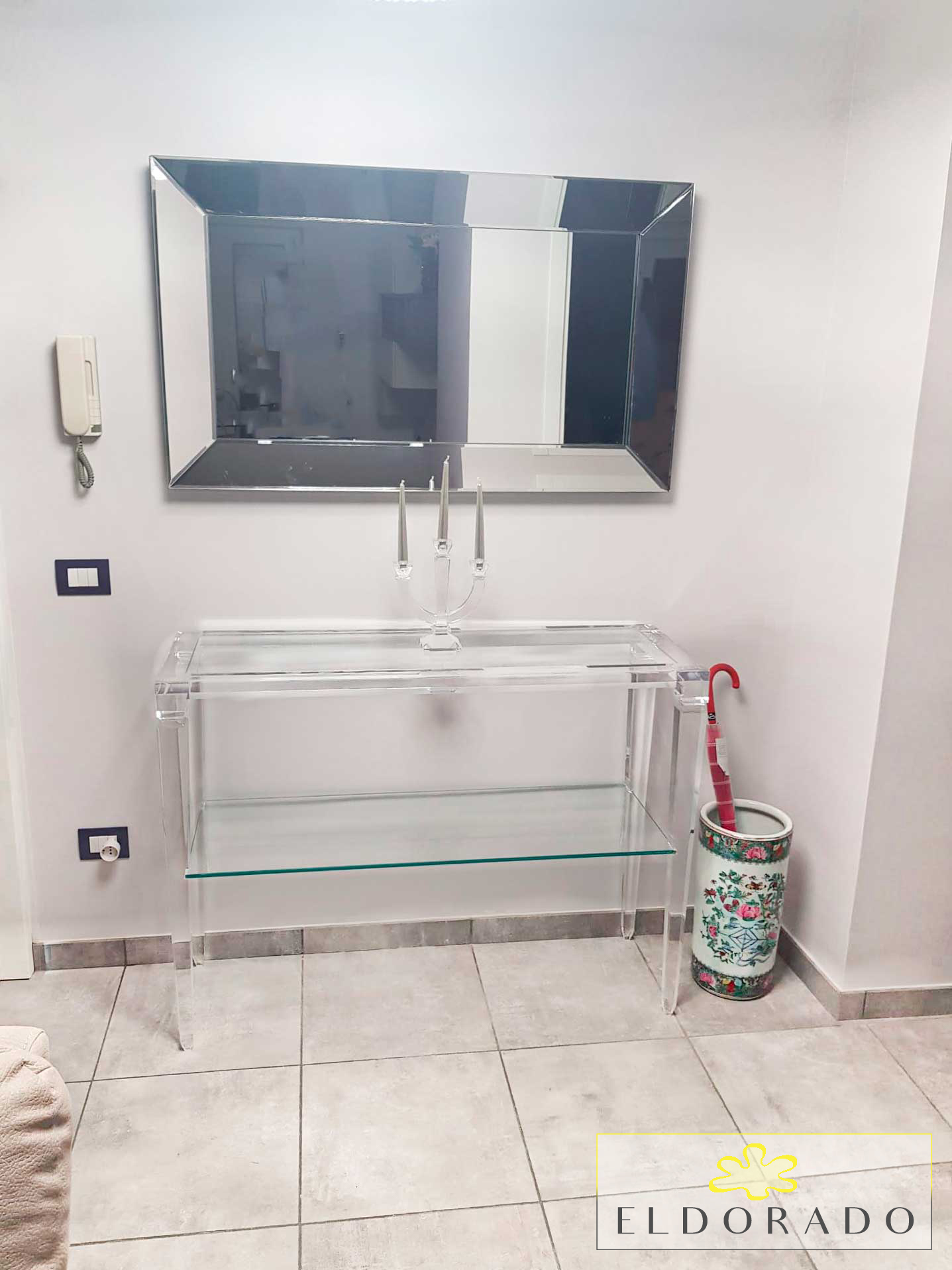 Consolle plexiglass LV1 cm 120 x 40 h.75 con ripiano